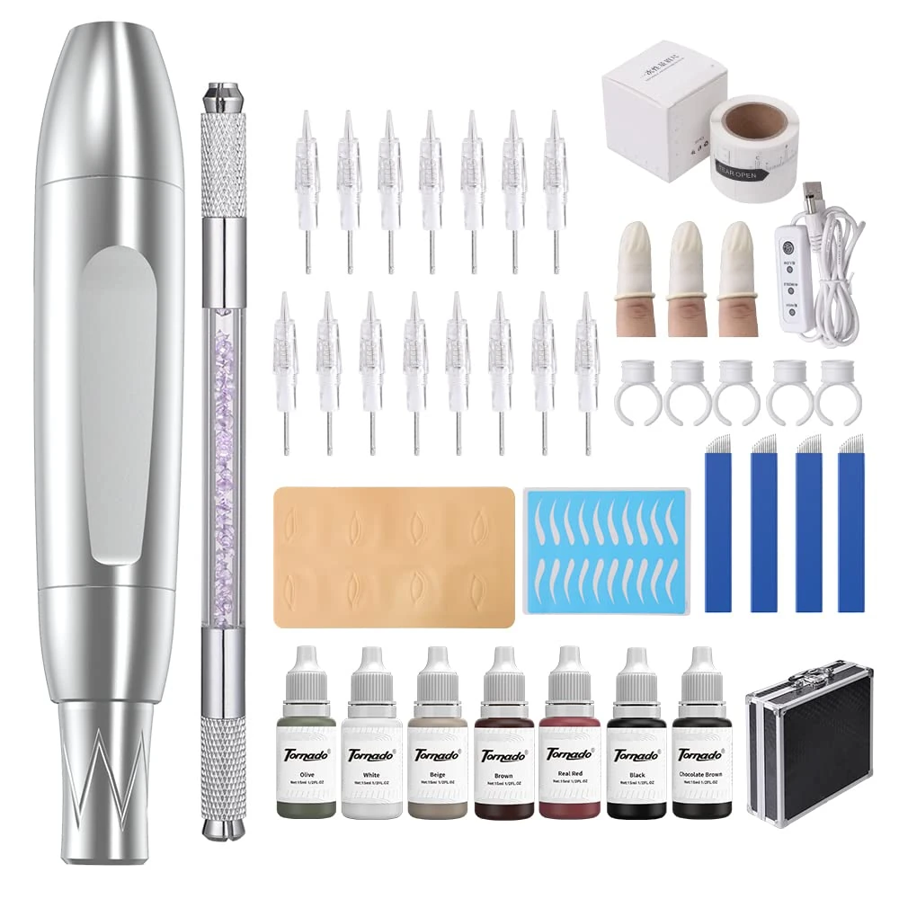 Charme Princesse PMU Machine Kit Permanent Makeup Machine Kit with Manual Pen Eyeliner Eyebrow Ruler Practice Skin Ring Cup Eyeliner Makeup Supplies Pigments for Eyebrow Lips Eyeliner EK516-UK
