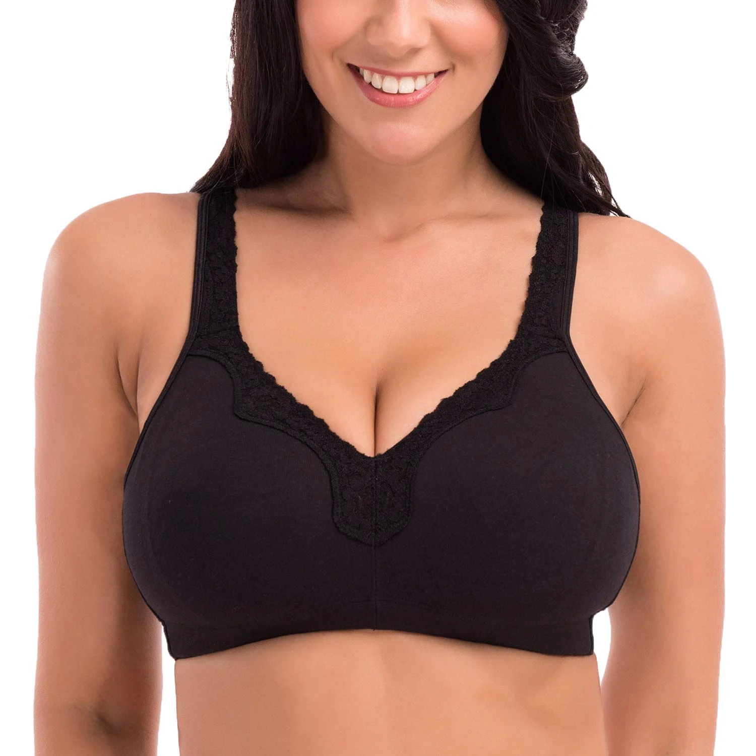 Delimira Women's Non Wired Bras Full Coverage Cotton Comfort Bra Plus Size Non Padded Soft Bras Black 40H