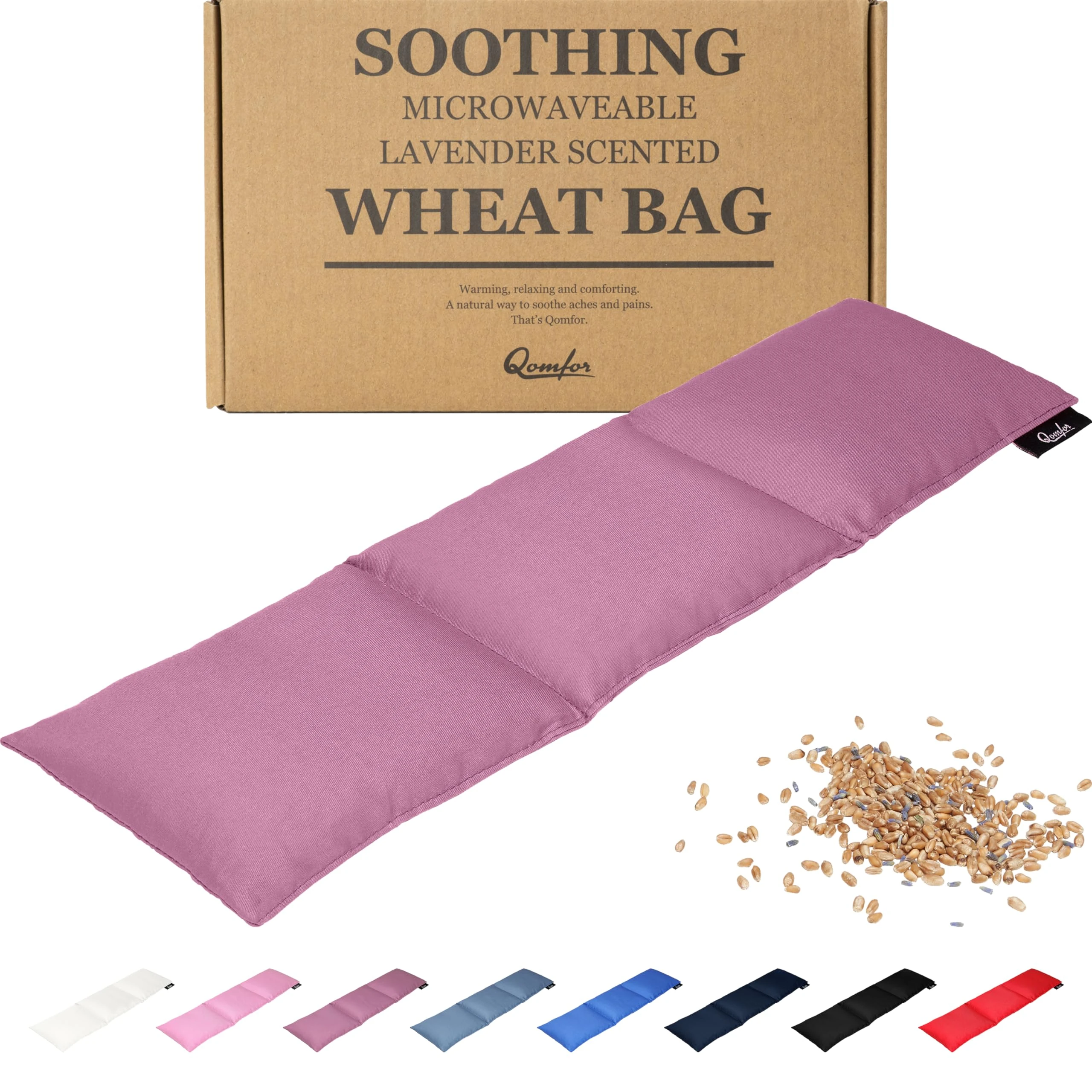 Qomfor Large Wheat Bag for Pain Relief - Microwavable Heat Pack with Lavender - Flexible Heat Pad for Back, Neck, Shoulder, Period Pain Relief - Soft & Soothing Heated Neck Warmer (Purple)