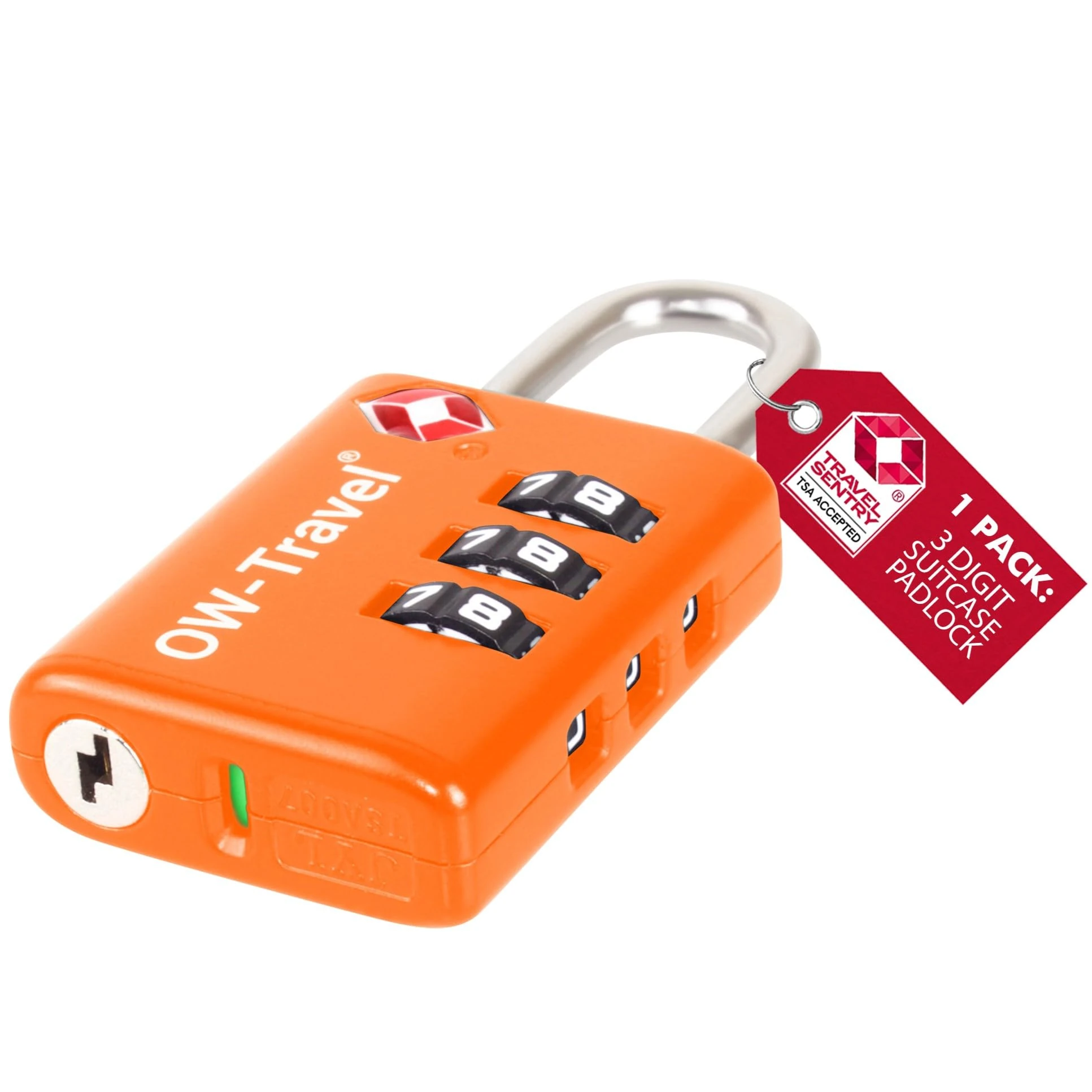 OW-Travel TSA Approved Luggage Locks Suitcase Locks with Open Alert (1 Pack Orange) 3 Digit Security Suitcase Padlock. Travel Bag Combination Luggage Padlocks for Suitcases. Bags Case TSA Travel Lock