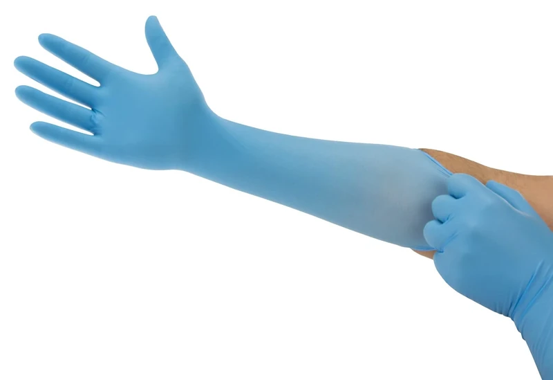 Ansell MicroFlex 93-243 Disposable Nitrile Gloves, with Extended Cuff for Food Processing or Life Sciences Industries, Blue, Size XL (100 Gloves)
