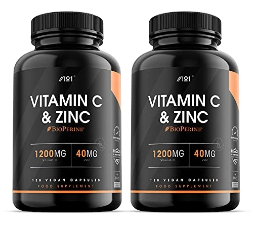 Vitamin C 1200mg & Zinc 40mg - 120 Vegan Capsules - Immune Support - Non-GMO (2 Pack)