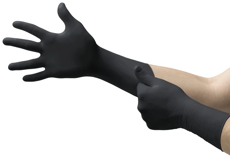 Ansell MicroFlex 93-862 Disposable Gloves in Nitrile, Latex and Powder-Free, Food Certified, Chemical and Mechanical Protection, Multipurpose Professional Gloves, Black, Size L (100 Gloves)