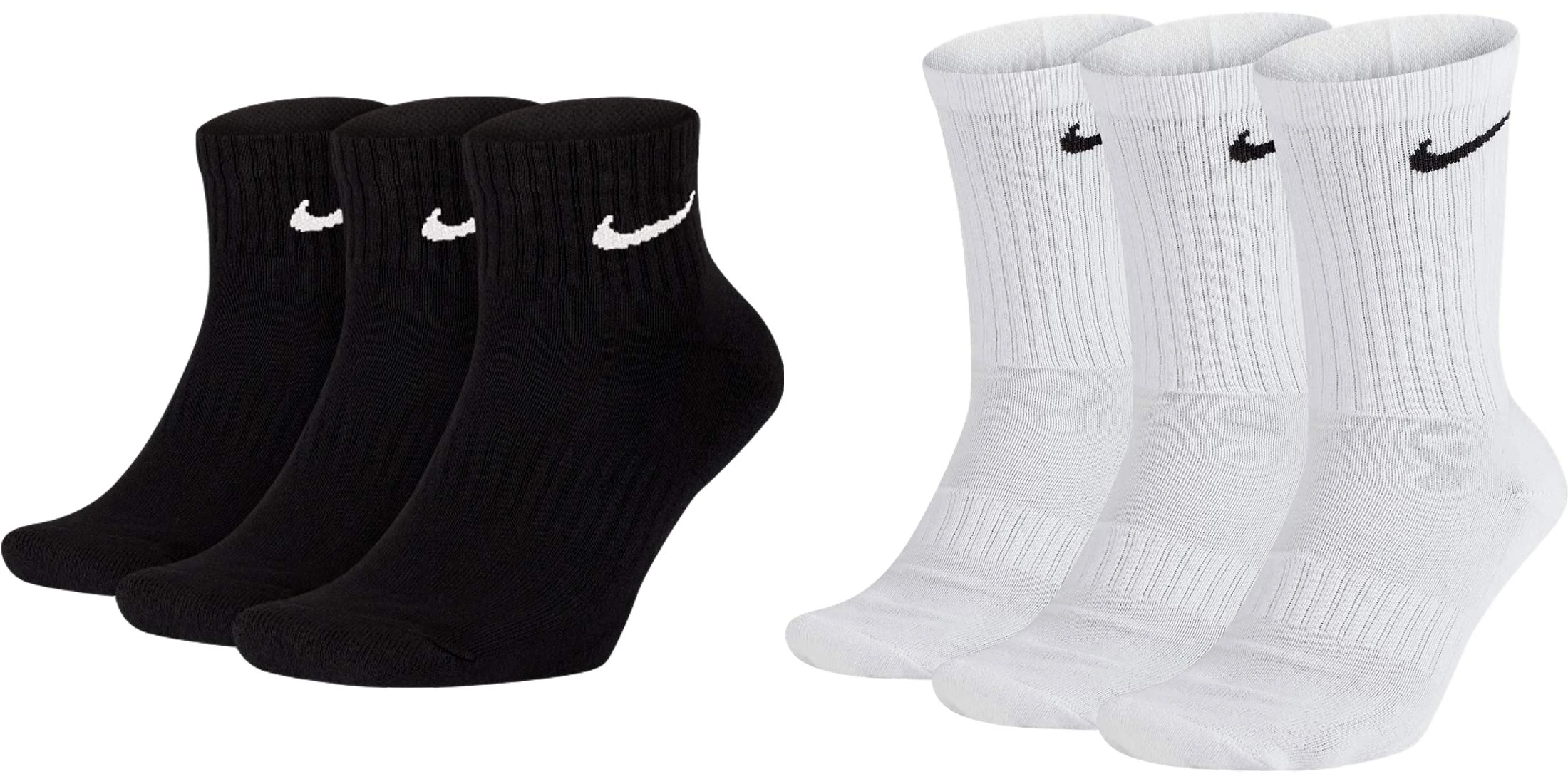 Nike 3 Short and 3 Long Socks Economy Set 6 Pairs White Black or Mixed, Size: 42-46, Colour: Black/White
