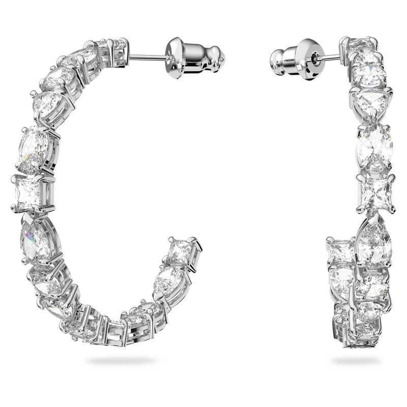 Swarovski Tennis Deluxe hoop earrings, Mixed cuts, White, Rhodium plated