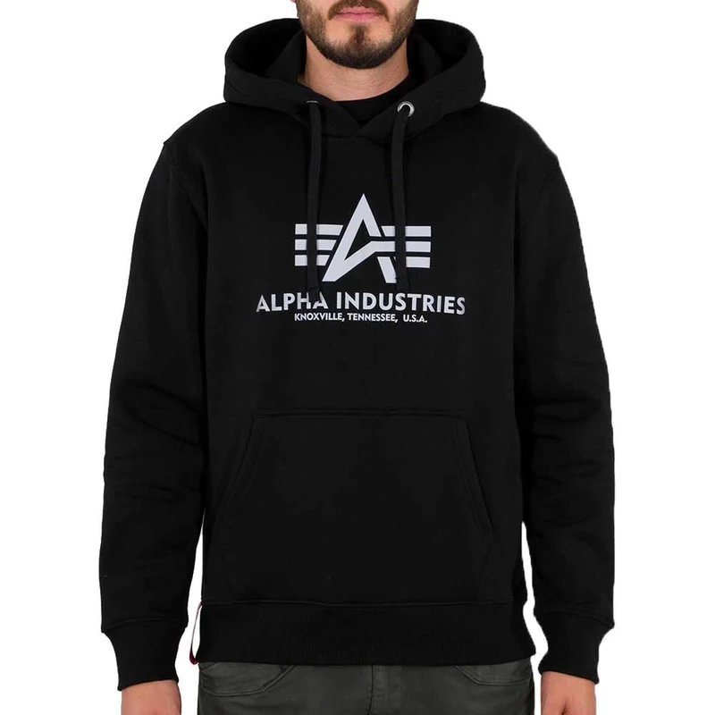 ALPHA INDUSTRIES Men's Basic Hoody Reflective Print Sports, Black, XS