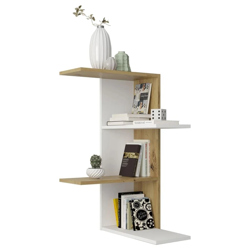 FMD furniture Corner shelf 45 x 45 x 75 cm in dull white/Artisan Oak, wall mounted, 4-Tier - Image 1