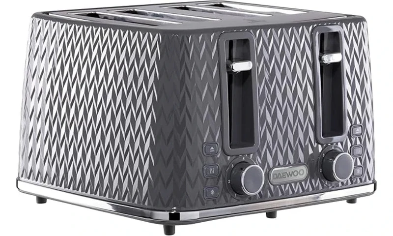 Daewoo Argyle Collection, Toaster 4 Slice With Defrost, Reheat And Browning Control To Use At Your Convenience, While The Removable Crumb Tray Makes Cleaning Quick, Grey