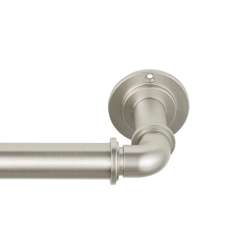 MODE Industrial Room Darkening Collection 1 1/8" Diameter Industrial Curtain Rod Set with Steel Wall Mounted Adjustable Curtain Rod, Blocks Light, Fits 36” to 72” Windows, Brushed Nickel