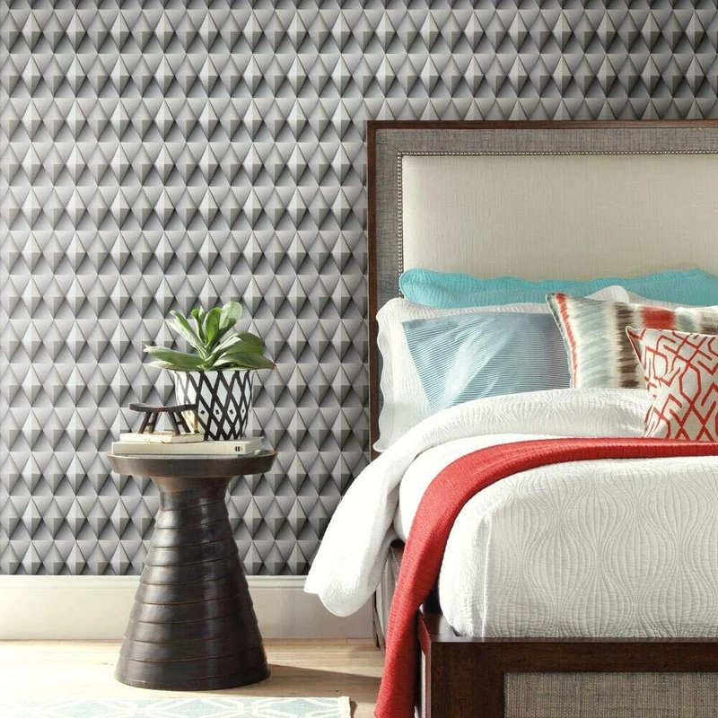 ROOMMATES RMK11604RL Paragon Geometric Adhesive Wallpaper, Gris et Taupe, 45.72 cm x 5.74 m