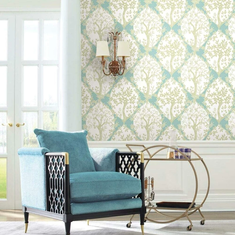 RoomMates RMK11666RL Self Adhesive Wallpaper Tree and Vine Vinyl Blue Grey and Green 18" x 18ft