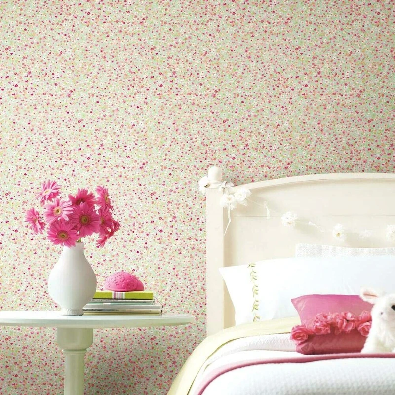 RoomMates RMK11609RL 45.72 cm x 5.74 m Small Floral, Vinyl, Green and Pink Adhesive Wallpaper
