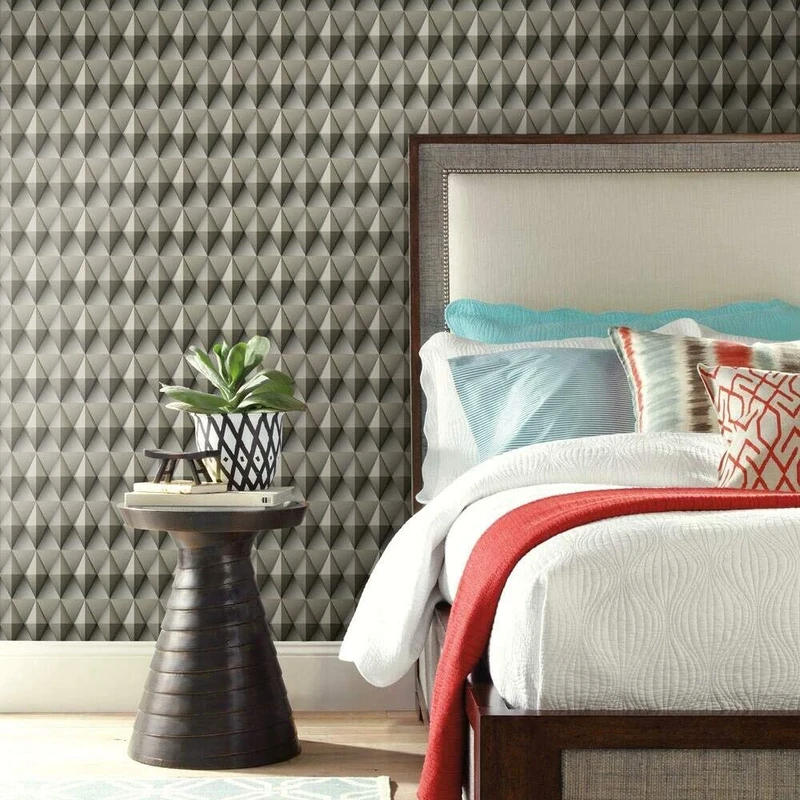 RoomMates RMK11605RL 45.72 cm x 5.74 m Vinyl Geometric Paragon Wallpaper, Brown and Grey