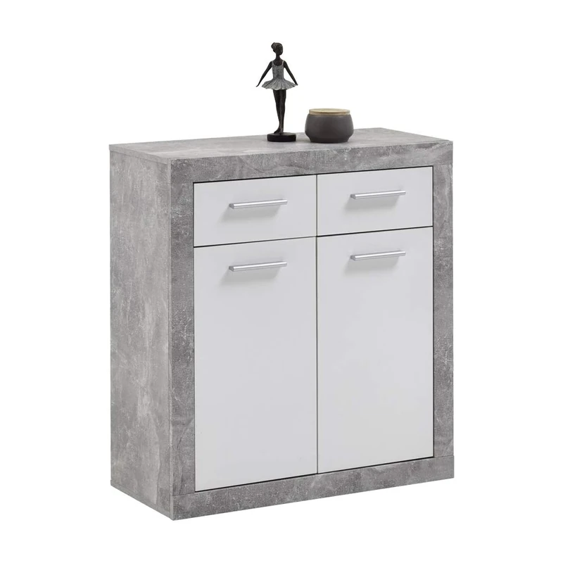FMD furniture Sideboard Kommode 29 x 82,2 x 90 cm concrete/glossy white, 2 doors and 2 drawers with rear panel - Image 1