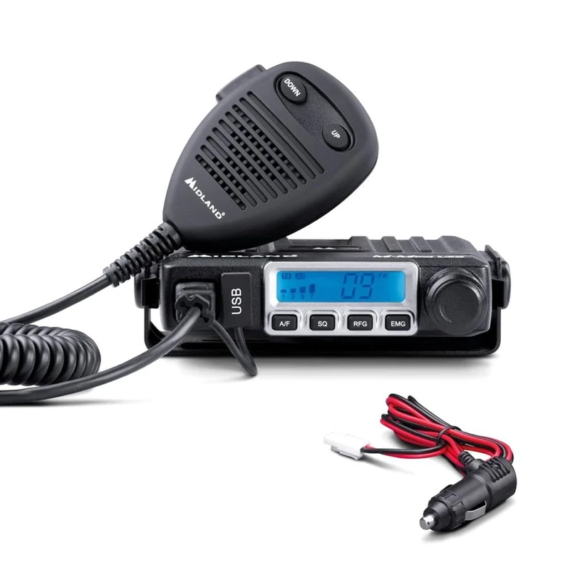Midland - CB Radio M-MINI USB Licence-Free, Multi-Band EU, 40 AM/FM Channels, Professional 2-Way Radio Transceiver with LCD Display and S-Meter, 2 Squelch Modes, Fast USB Charging, External Speaker
