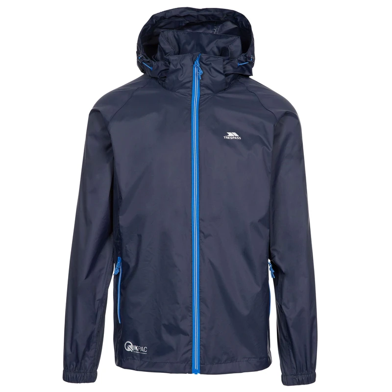 Trespass Waterproof Jacket Men Women Packaway Rain Coat With Hood, Light Rain Jacket Windbreaker, Raincoat In A Bag, Rain Coats For Men, Rain Coats for Women Qikpac X