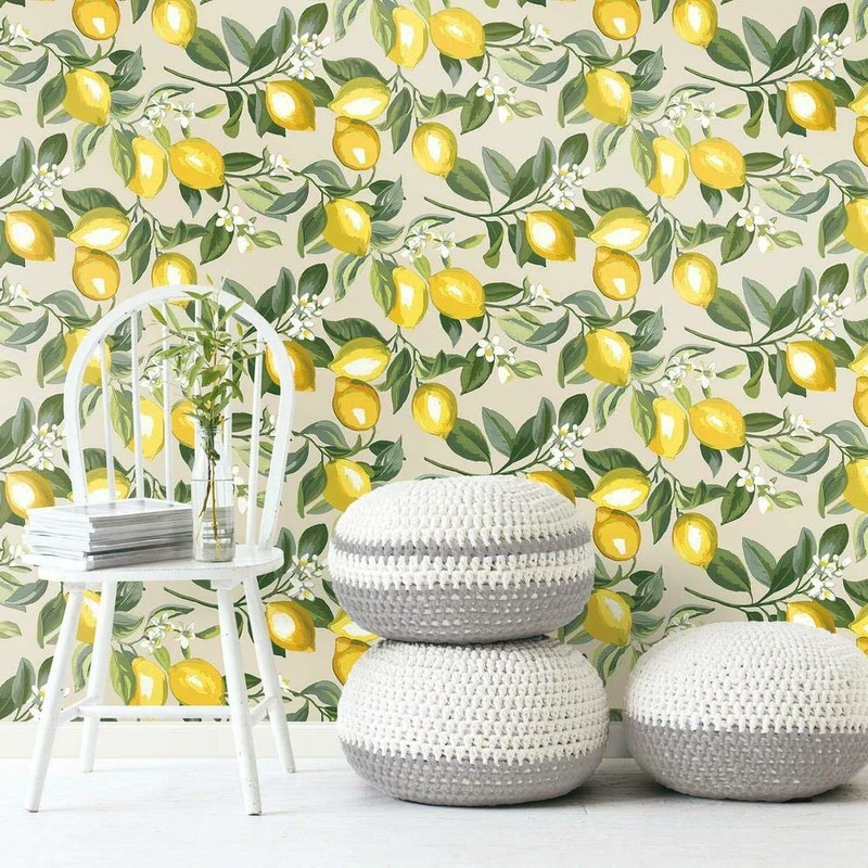 RoomMates RMK11681WP Wallpaper with Lemon Bowl, Yellow and Beige