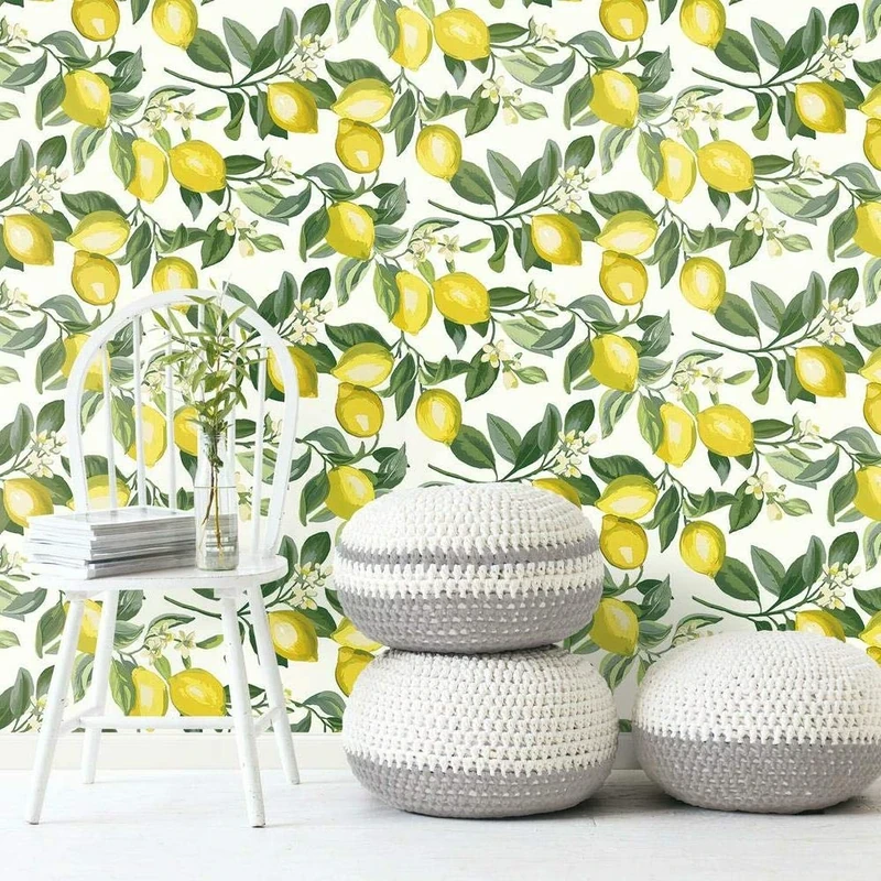 RoomMates RMK11655WP Lemon Zest Yellow and White Peel and Stick Wallpaper