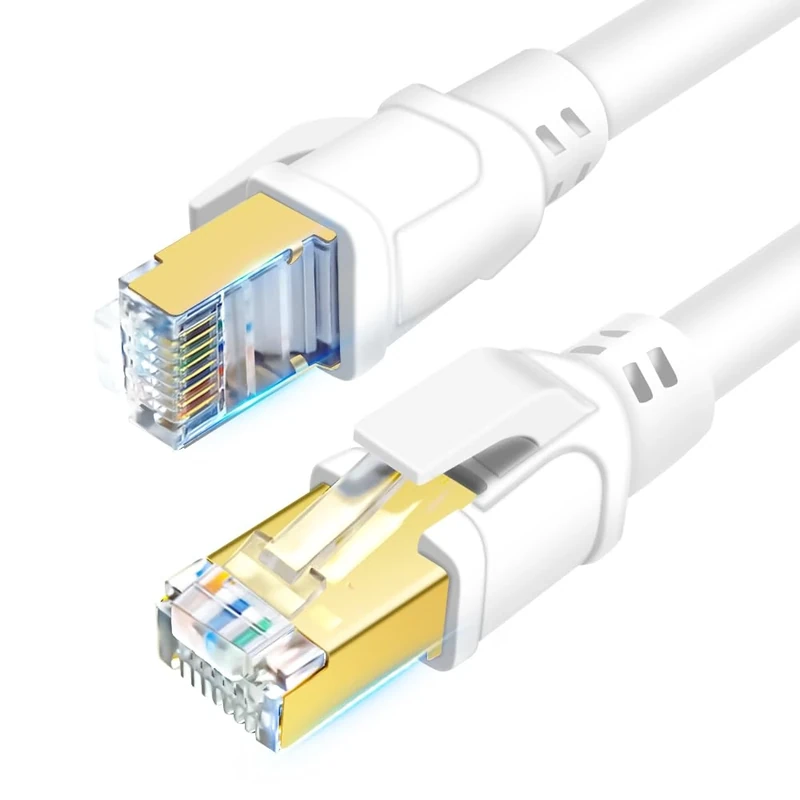 DDMALL CAT 8 Ethernet Cable 30m, High Speed 40Gbps 2000MHz Internet Network LAN Cable with Gold Plated RJ45 Connector for Router, Modem, PC, Switches, Hub, Laptop, Gaming (White, 30m)