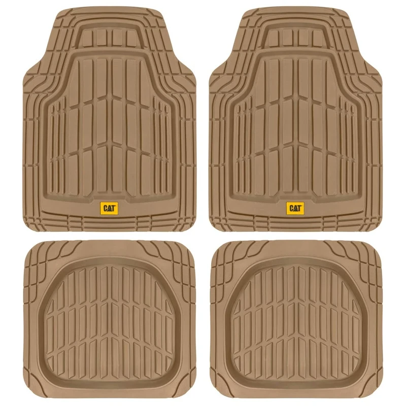CAT® ToughRide™ Heavy-Duty 4 Piece Rubber All Season Floor Mats for Car Truck Van SUV, Beige - Premium Trim to Fit Car Floor Mat, All Weather Deep Dish Automotive Floor Mats, Total Dirt Protection
