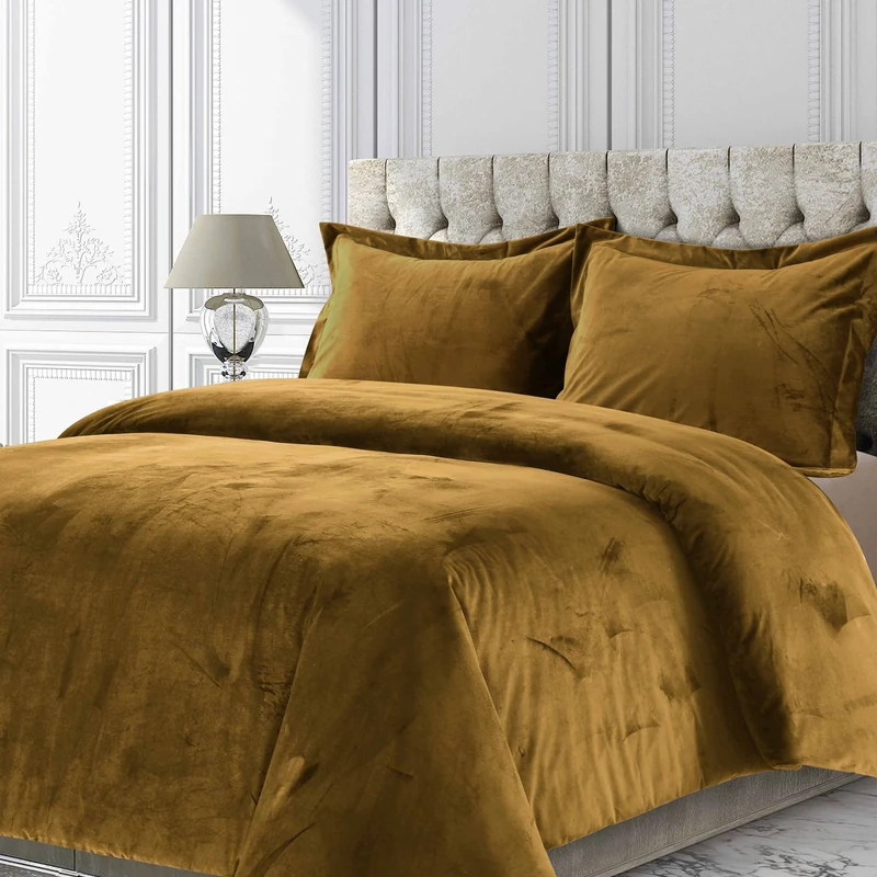 Tribeca Living Venice Velvet Oversized Solid Duvet Set, King, Camel, VENICEDUVEKICAM - Image 1