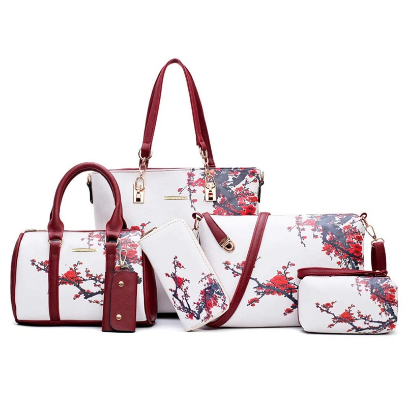 2E-youth Women's Set Tote Handbag Satchel Shoulder Bag Purse, 1e-White&red, L