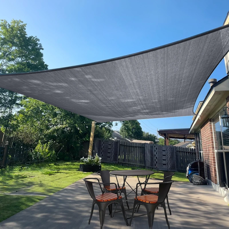 SUNLAX Sun Shade Sail, 12'x16' Dark Grey (Gray) Rectangle Canopy Shades for Outdoor Patio Pergola Cover Sunshade Sails UV Blocking Canovas Covers