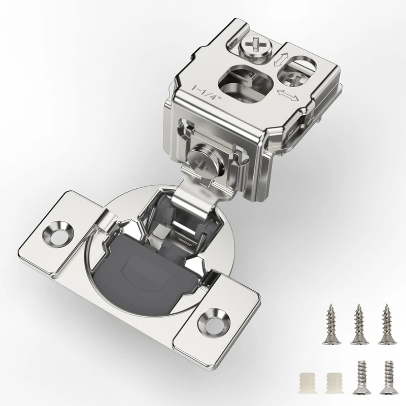 Furniware 50 Pieces 1-1/4 inch Overlay Soft Close Cabinet Hinges for Face Frame Cabinet, Stainless Steel, 105° Opening Angle, Concealed Self Closing Door Hinges- 3 Way Adjustment
