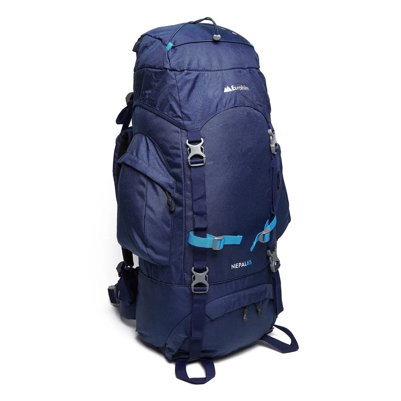 Eurohike Nepal 65 Litre Rucksack with Ventilated Back Panel & Padded Harness, 65L Backpack, Bag for Men & Women, Adjustable, Lightweight, Camping, Hiking, Trekking, Travelling, Outdoors, Blue