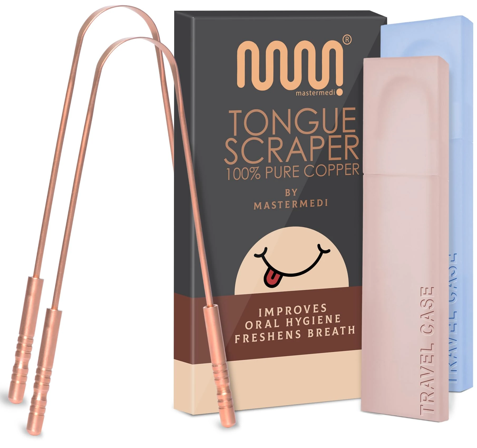 MasterMedi Tongue Scraper Tongue Scraper Stainless Steel New (Copper 2 Count (Pack of 1))