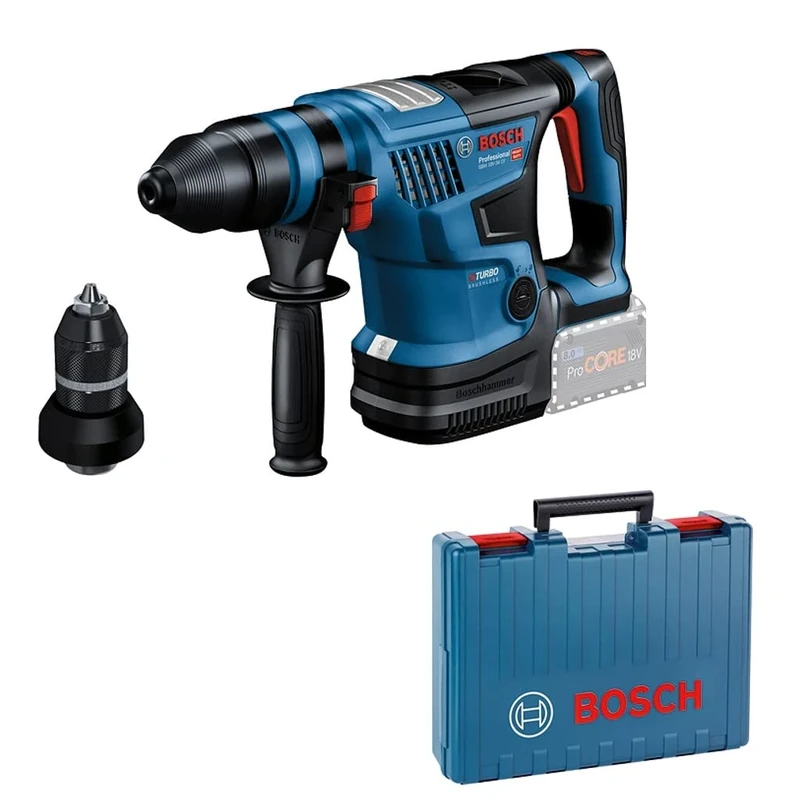 Bosch Professional 18V System Cordless Rotary Hammer BITURBO GBH 18V-34 CF (incl. GCY 42, Aux. Handle, Depth Stop, SDS Plus 13mm Keyless Chuck, Grease Tube, Carrying Case)