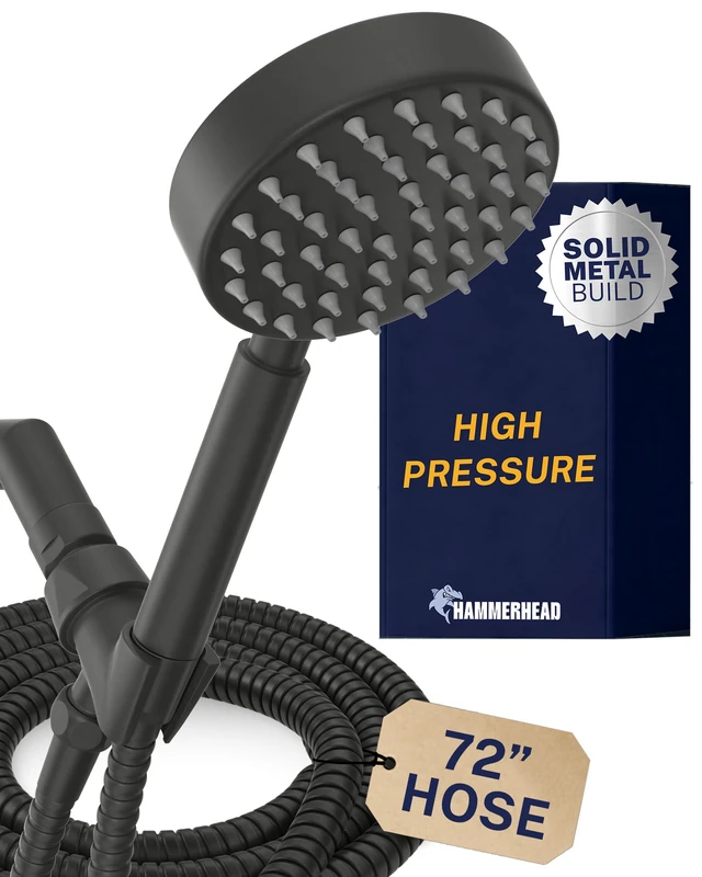 Metal Handheld Shower Head with Hose and Brass Bracket, Matte Black, High Pressure, 2.5 GPM, Removable Hand Shower, 1.8 m Long, Flexible Extension, Adjustable Spray Rod Bracket, 1.8 m
