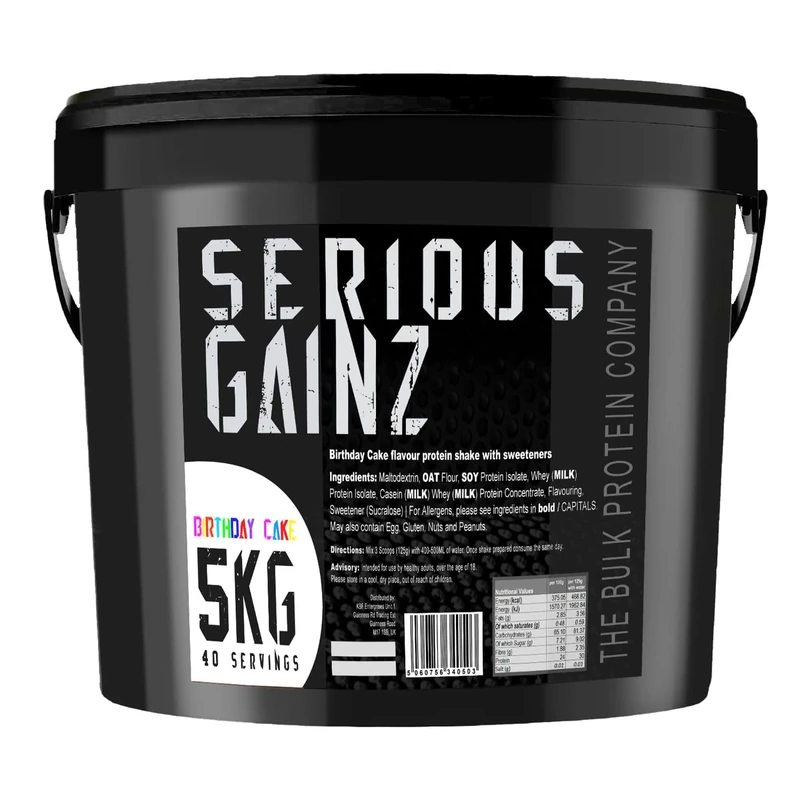 The Bulk Protein Company, SERIOUS Gainz - Whey Protein Powder - Weight Gain, Mass Gainer - 30g Protein Powders (Birthday Cake, 5kg)
