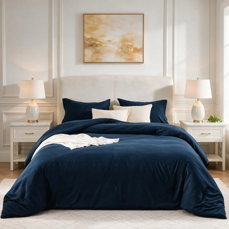 CLOTHKNOW Navy Blue King Size Comforter Set Blue Bedding Comforter Sets