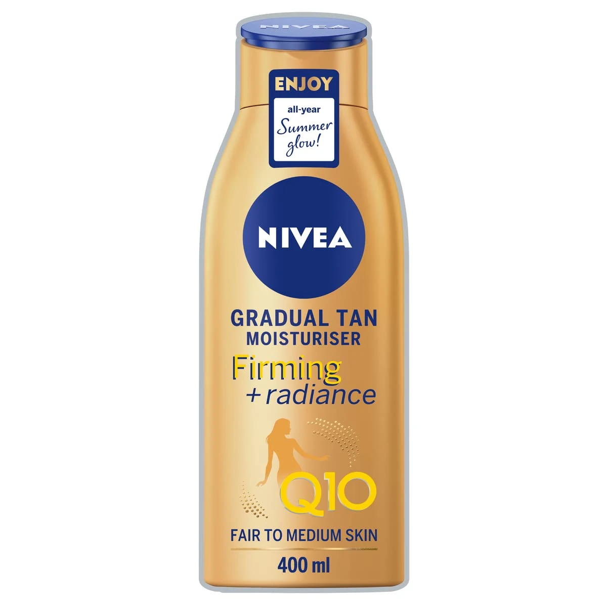 NIVEA Q10 Firming + Bronze Gradual Tan Body Lotion (400 ml), Firming Cream for Bronzed Skin with Q10, Supports a Gradual Tan, Tanning Moisturiser for a Sun-Kissed Radiant Glow
