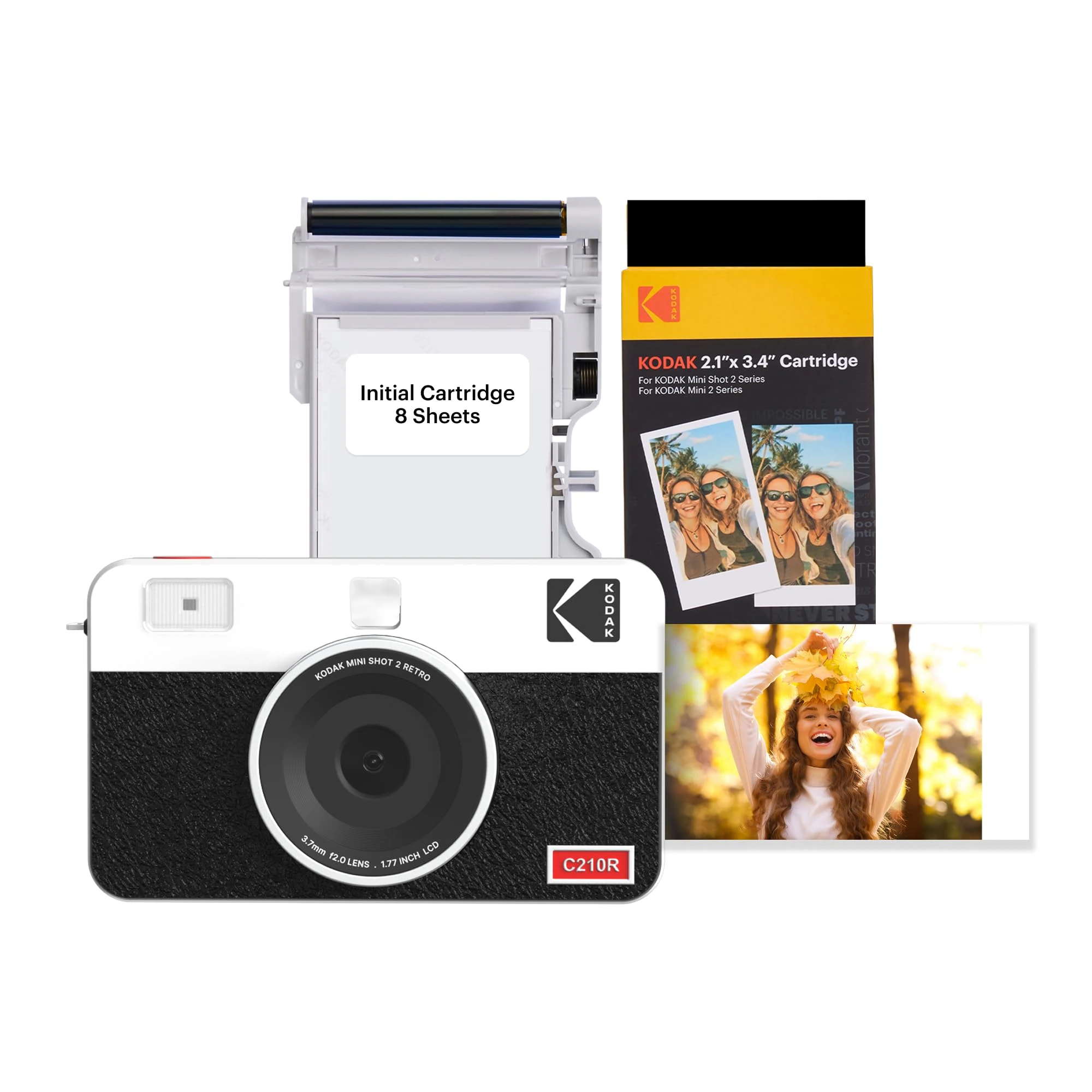 Kodak C210R Mini Shot 2 Bundle, Instant Digital Camera, Wireless Printer and 68 Shots Included, Full Color Prints 53x86mm, with Selfie Option, Easy Connectivity with Apple and Android devices, White