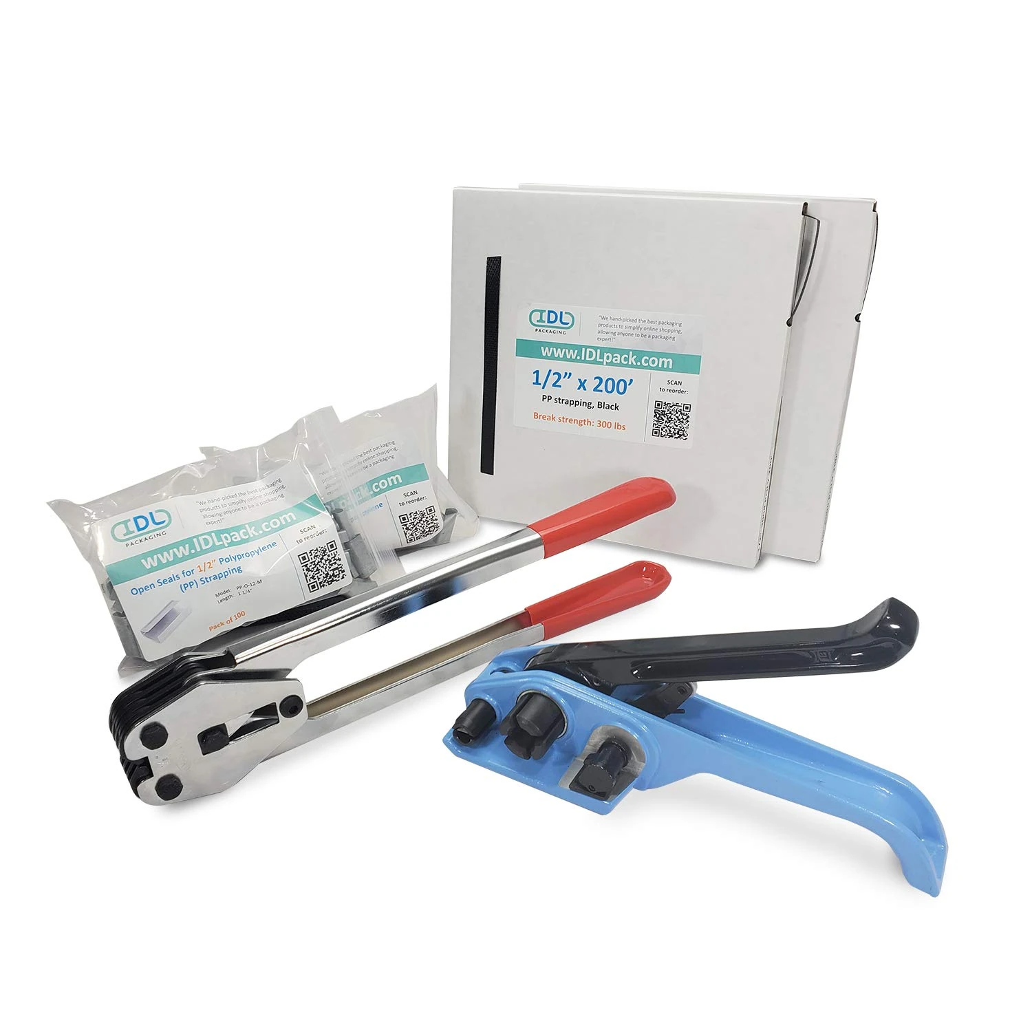 IDL Packaging 1/2" x 400' Polypropylene (PP) Portable Strapping Kit, 300 lbs Break Strength - Packaging Strapping Tool Kit with Poly Banding