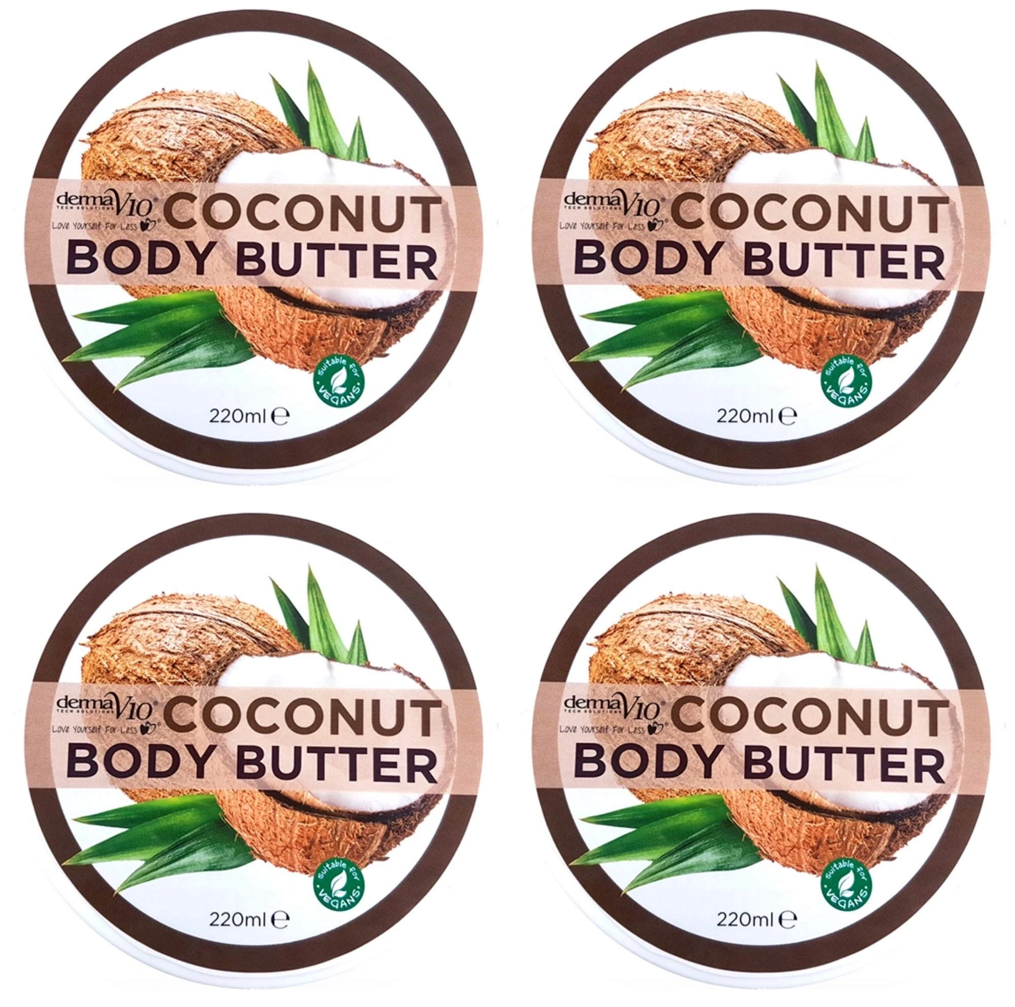 Derma V10 Body Butter Moisturising Cream Vegan Friendly 4 Pack (Coconut)