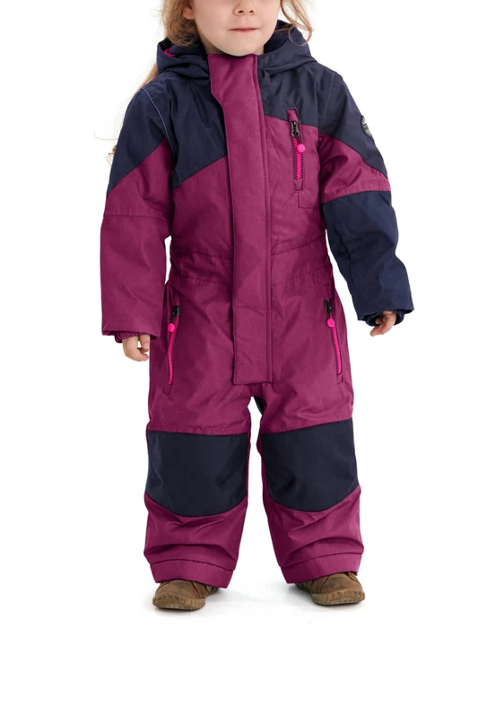 Killtec Kesley Girls' Mini Ski Overalls with Hood and Snow Guard, girls, Ski Overalls with Hood and Snow Guard, 34353-000, plum, 86/92