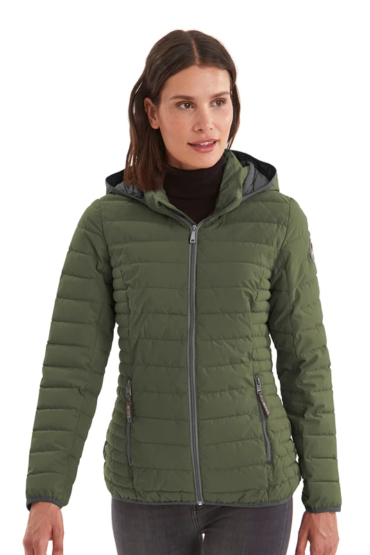 G.I.G.A. DX Ventoso Wmn Women's Quilted Jacket D Casual Functional Jacket in Down Look with Removable Hood, womens, Casual functional jacket in down look with zip-off hood, 35852-000, Leaf Green, 46 (EU)