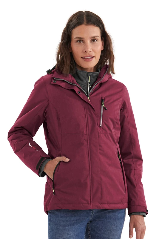 Killtec Nira Women's Functional Jacket with Removable Hood, womens, Functional jacket with zip-off hood, 32262-000, plum, 54 (EU)