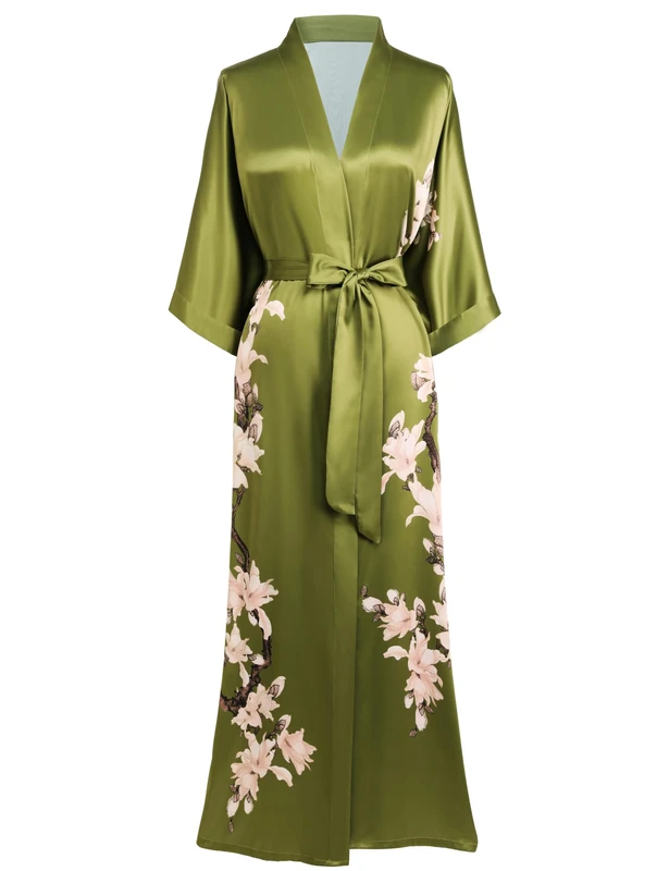 BABEYOND Kimono Robe Cover up Long Floral Bridesmaid Wedding Bachelorette Party Robe - Green - One size