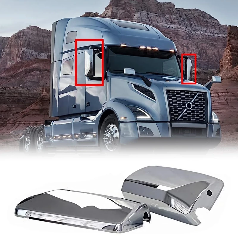 aostirmotor Pair Chrome Door Mirror Covers for Volvo VNL, Chrome Side Mirror Covers for 2004-2017 Volvo VNL VN VNM (Driver Side and Passenger Side)