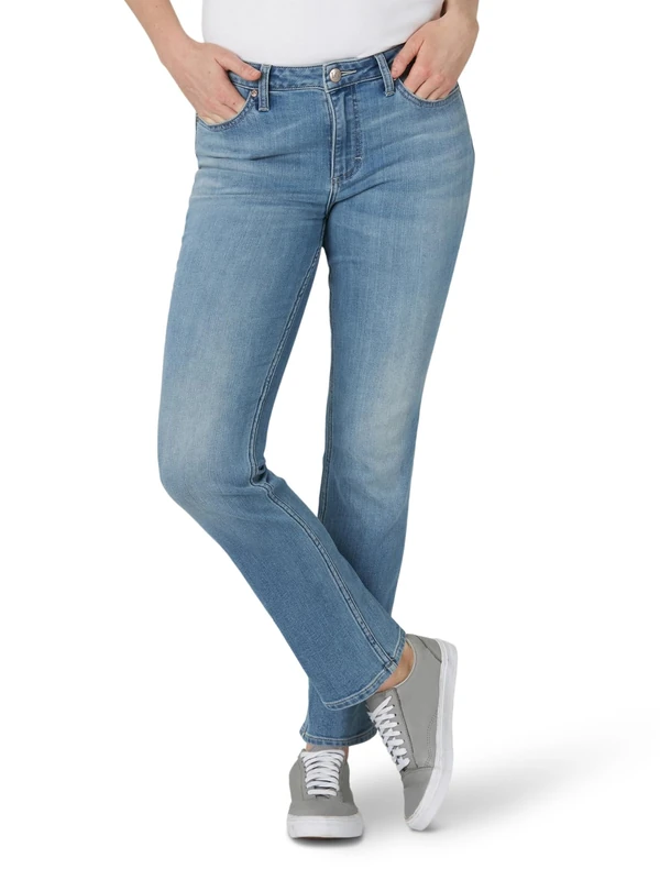 Lee Women's Petite Legendary Mid Rise Straight Leg Jean, Anchor, 6