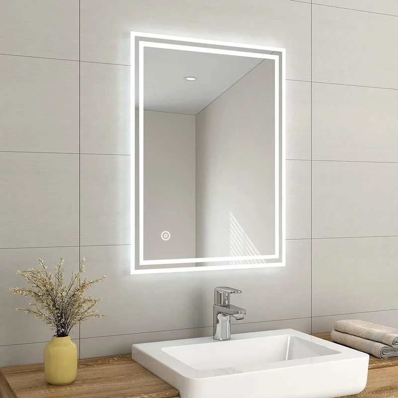 EMKE 800 X 600 mm LED Illuminated Bathroom Mirror with Lights and Demister Pad, Wall Mounted Touch Sensor Bathroom Mirrors Anti Fog for Makeup Cosmetic, IP44 Rated