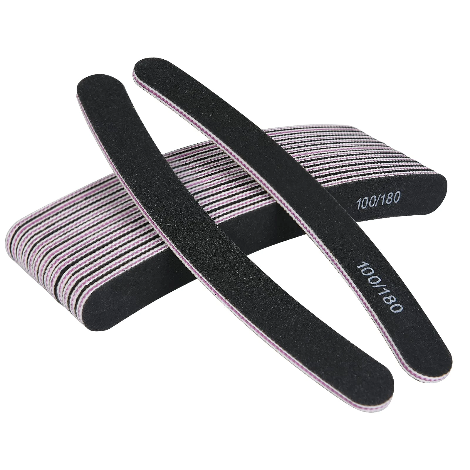 URAQT 15PCS Nail Files, Professional Nail File Double Sided Set, Curved Fingernail Files, Emery Board Manicure Tools for Home and Salon Use 100/180 grit (Black)