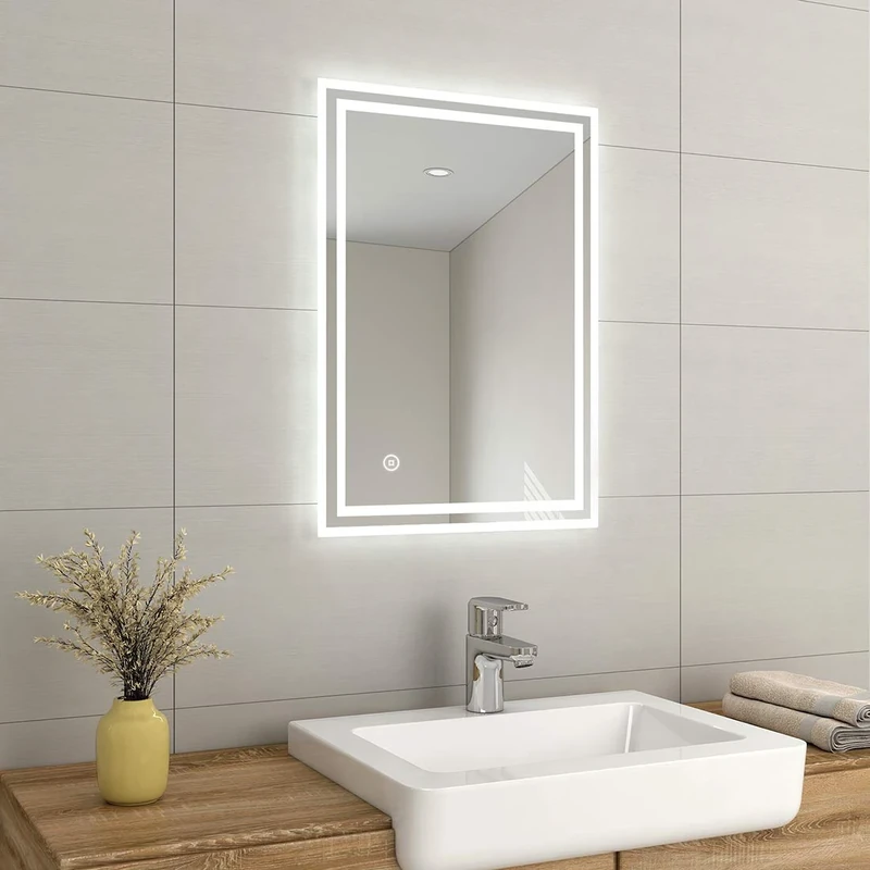 EMKE 500 X 700 mm LED Illuminated Bathroom Mirror with Lights and Demister Pad, Wall Mounted Touch Sensor Bathroom Mirrors Anti Fog for Makeup Cosmetic, IP44 Rated