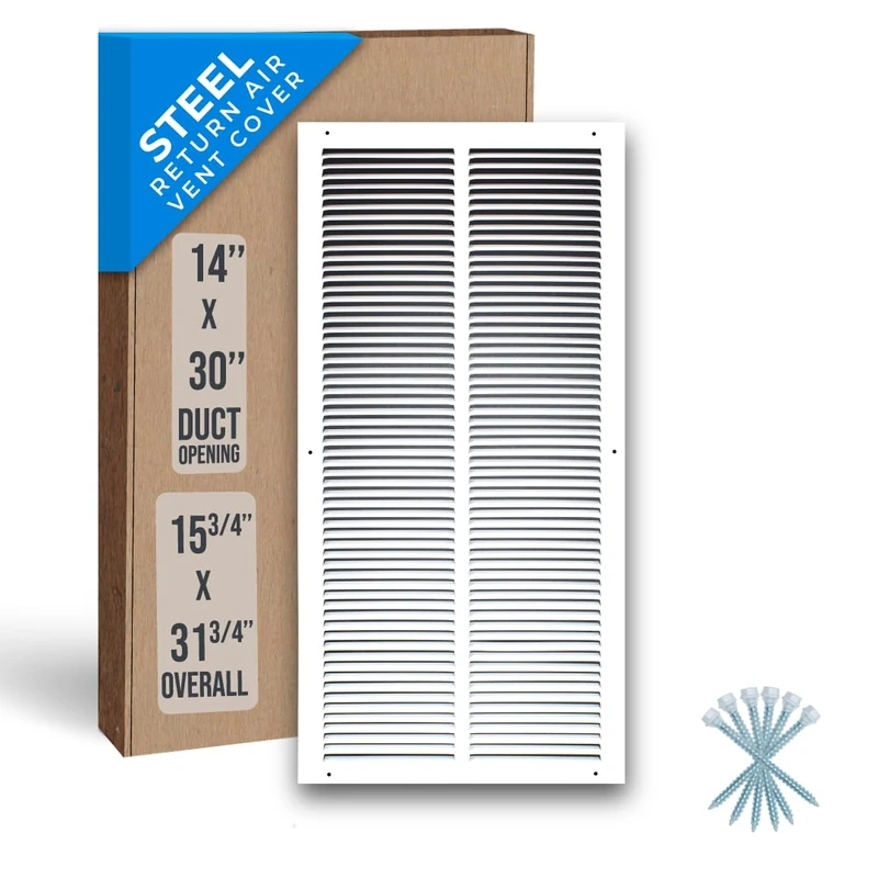 Fits 14x30 Duct Opening | Steel Return Air Grille by Handua | Vent Cover Grill for Sidewall and Ceiling | White | HVAC Cold Air Intake Grille | Outer Dimensions: 15.75"W X 31.75"H