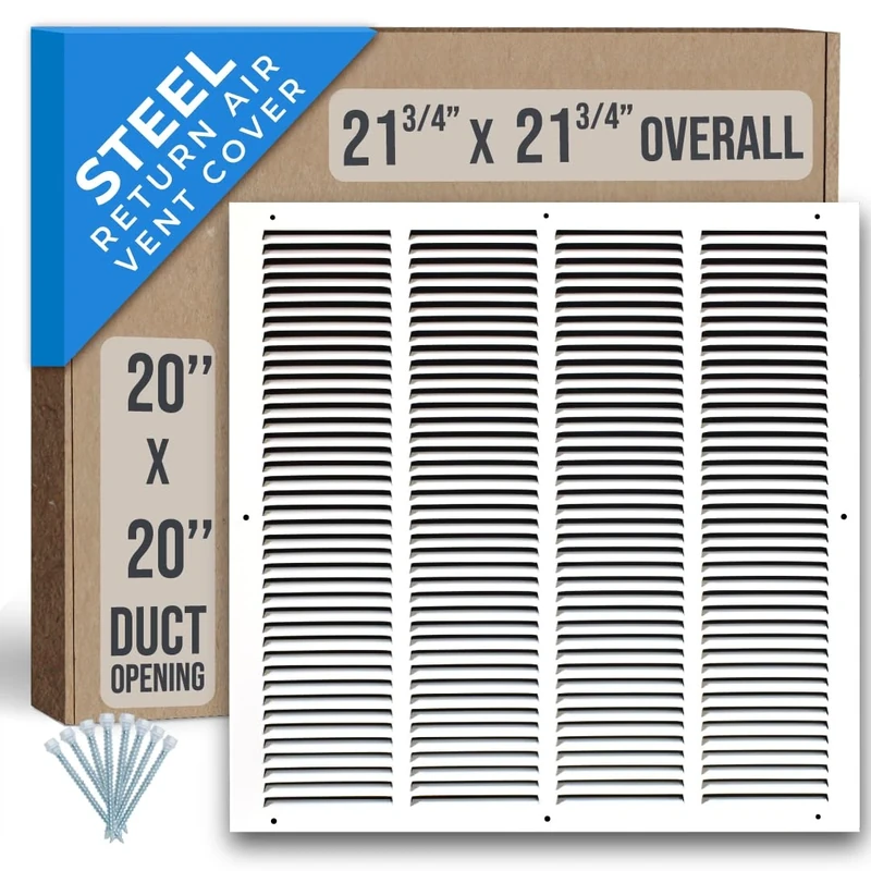 Fits 20x20 Duct Opening | Steel Return Air Grille by Handua | Vent Cover Grill for Sidewall and Ceiling | White | HVAC Cold Air Intake Grille | Outer Dimensions: 21.75"W X 21.75"H