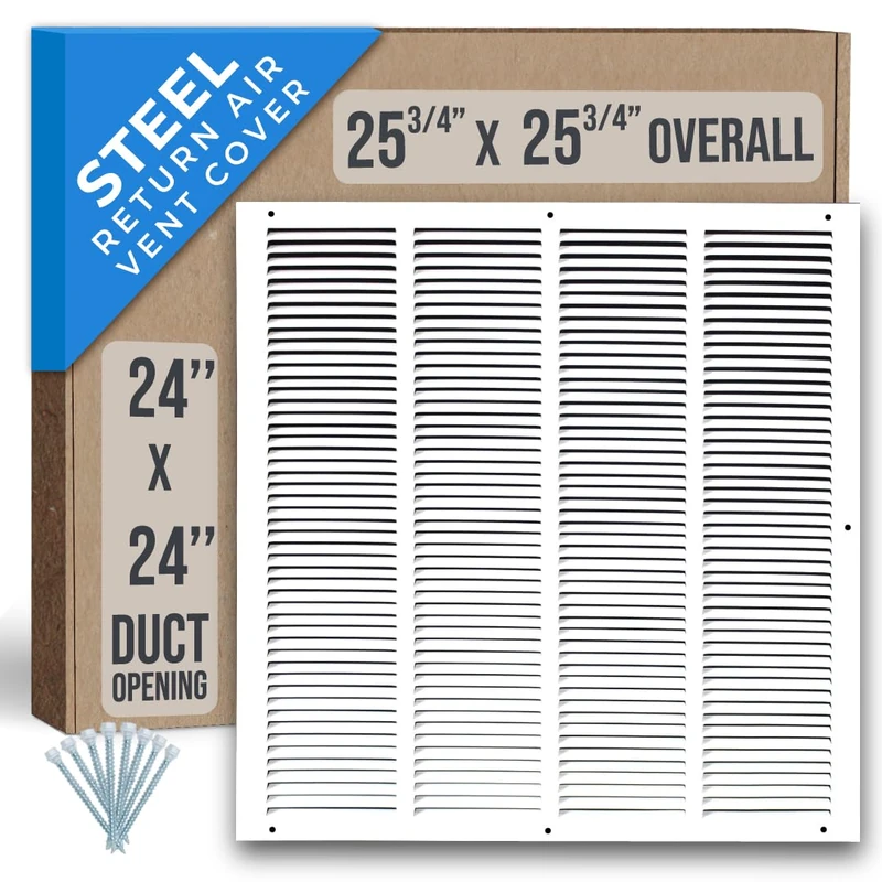 Fits 24x24 Duct Opening | Steel Return Air Grille by Handua | Vent Cover Grill for Sidewall and Ceiling | White | HVAC Cold Air Intake Grille | Outer Dimensions: 25.75"W X 25.75"H